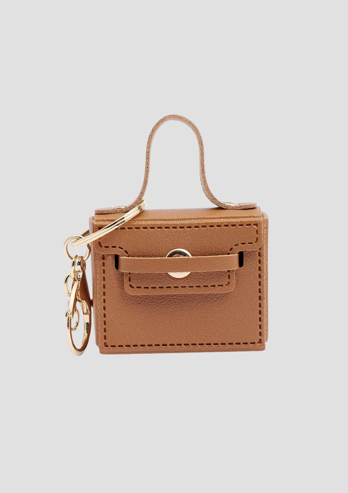 Mini earphone purse bag charm – brown charm with space for AirPods, from Ronja Studio"