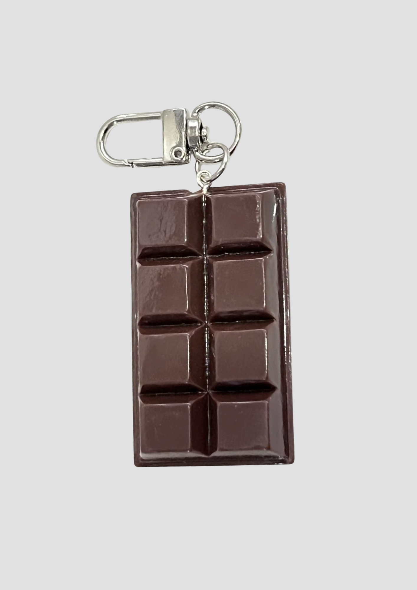 Chocolate Bar charm – silver-toned sculptural charm shaped like a chocolate bar