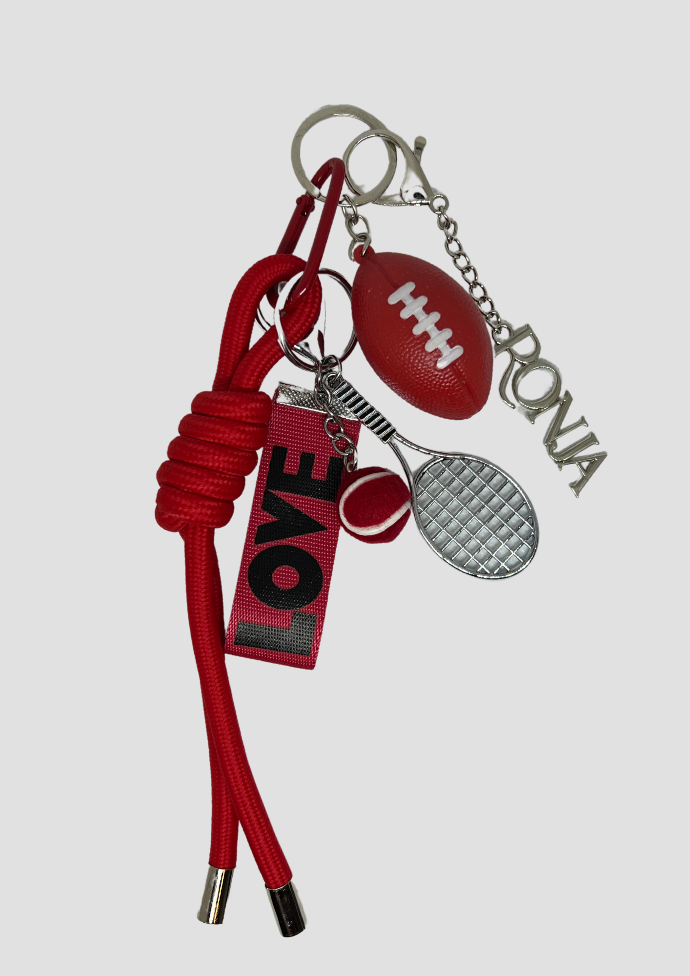 Red Sports bag charm – bold red accessory with sporty details, custom-made at Ronja Studio