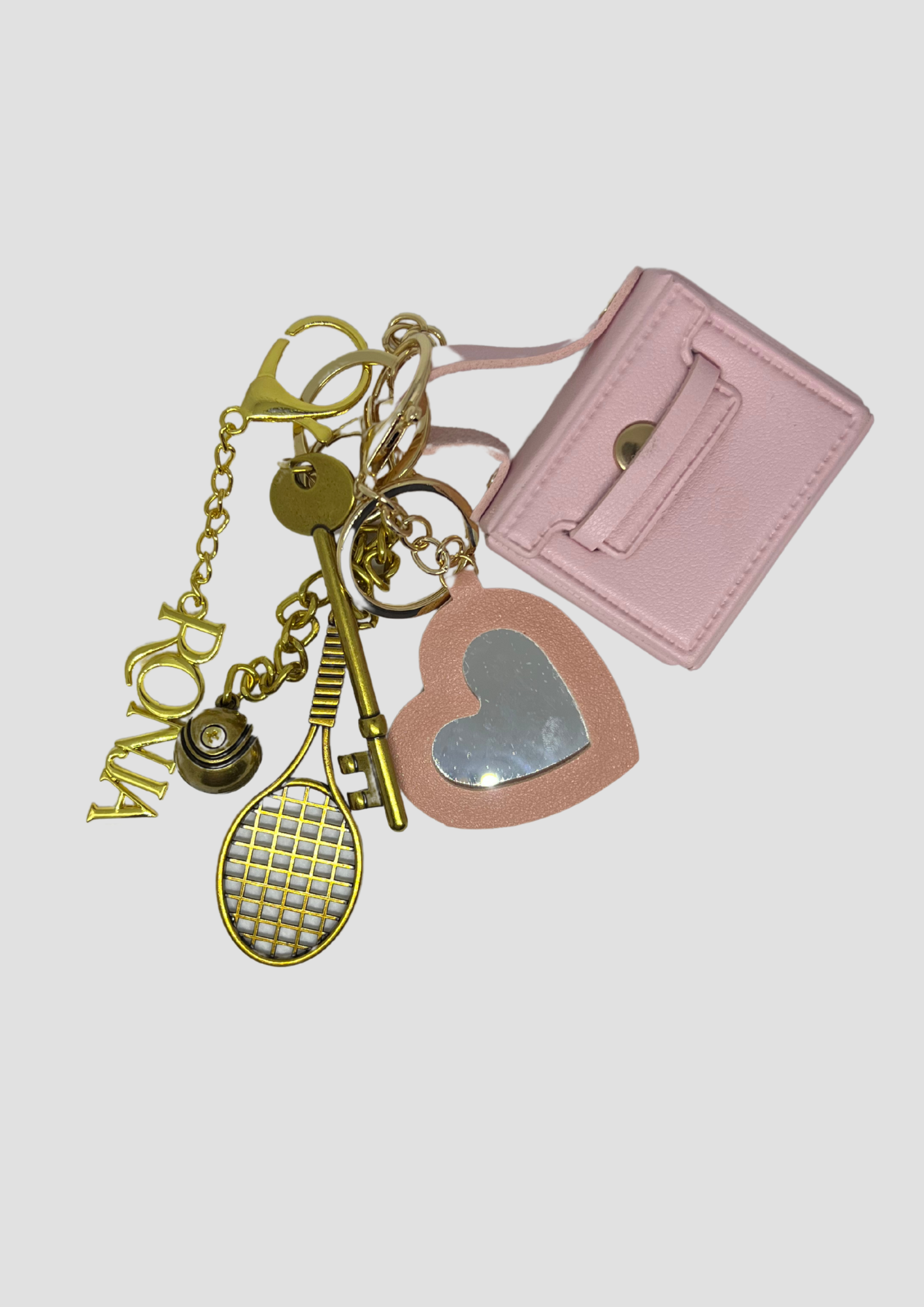 Sweetheart bag charm – pink and gold charm combo with heart details from Ronja Studio