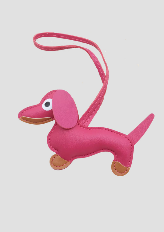 Dachs with Strap bag charm – Pink dachshund with strap from Ronja Studio