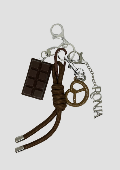 Snack Pack bag charm – quirky gold and brown charm with fun snack-inspired elements